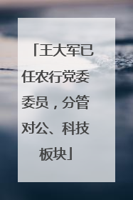 王大军已任农行党委委员，分管对公、科技板块